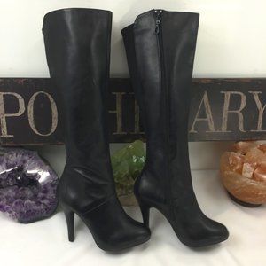 Me Too Black leather Stiletto Full Zip Boots Calf